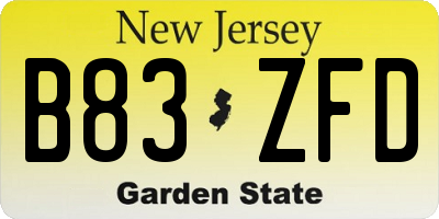 NJ license plate B83ZFD