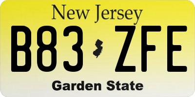 NJ license plate B83ZFE