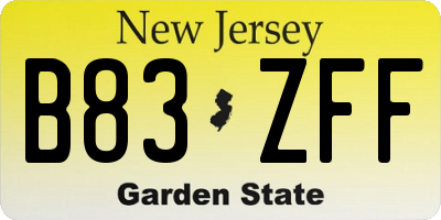 NJ license plate B83ZFF