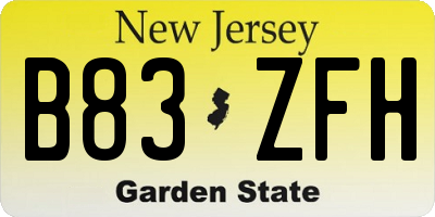 NJ license plate B83ZFH