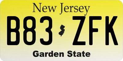 NJ license plate B83ZFK