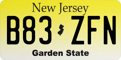 NJ license plate B83ZFN