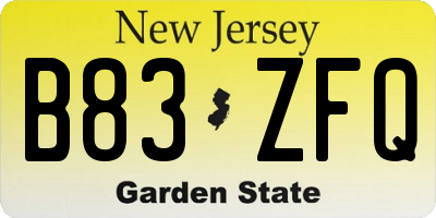 NJ license plate B83ZFQ