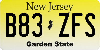 NJ license plate B83ZFS