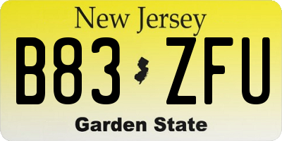 NJ license plate B83ZFU