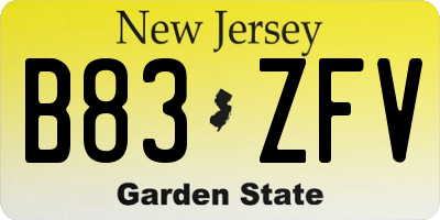 NJ license plate B83ZFV
