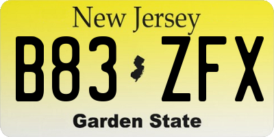 NJ license plate B83ZFX