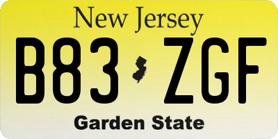 NJ license plate B83ZGF