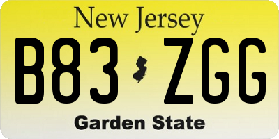 NJ license plate B83ZGG