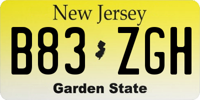 NJ license plate B83ZGH