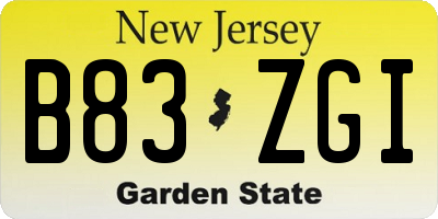 NJ license plate B83ZGI