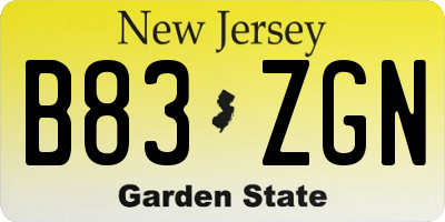 NJ license plate B83ZGN