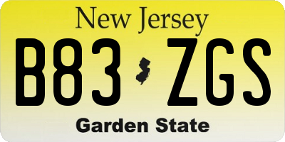 NJ license plate B83ZGS