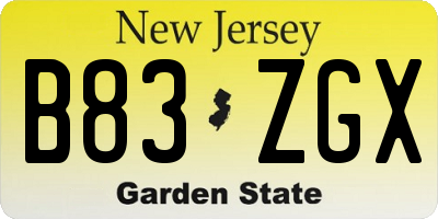 NJ license plate B83ZGX