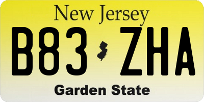 NJ license plate B83ZHA