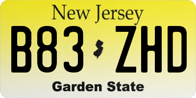 NJ license plate B83ZHD