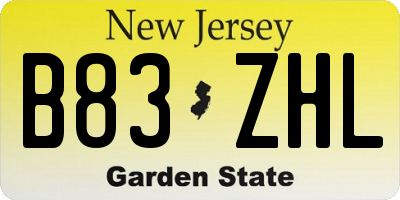 NJ license plate B83ZHL
