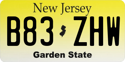 NJ license plate B83ZHW