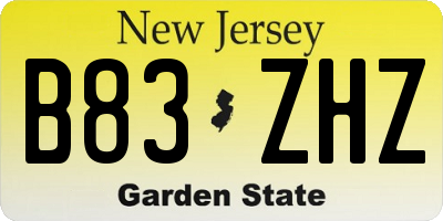 NJ license plate B83ZHZ