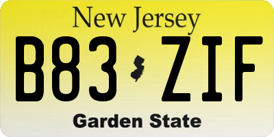 NJ license plate B83ZIF
