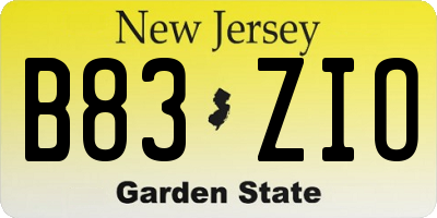 NJ license plate B83ZIO