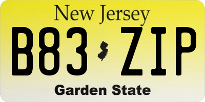 NJ license plate B83ZIP
