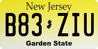 NJ license plate B83ZIU
