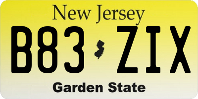 NJ license plate B83ZIX