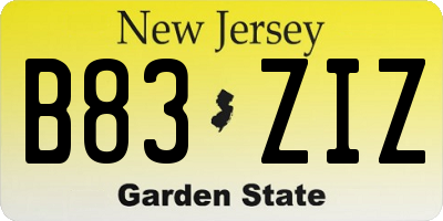 NJ license plate B83ZIZ