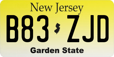 NJ license plate B83ZJD
