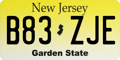 NJ license plate B83ZJE