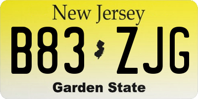 NJ license plate B83ZJG