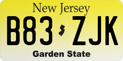 NJ license plate B83ZJK