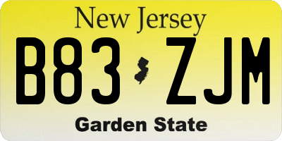 NJ license plate B83ZJM