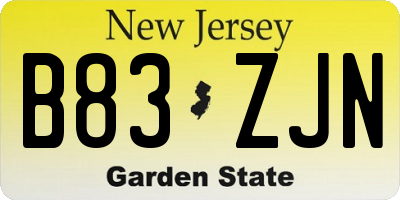 NJ license plate B83ZJN