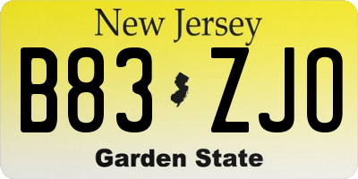 NJ license plate B83ZJO