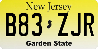 NJ license plate B83ZJR