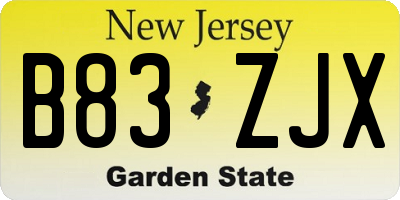 NJ license plate B83ZJX