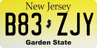 NJ license plate B83ZJY