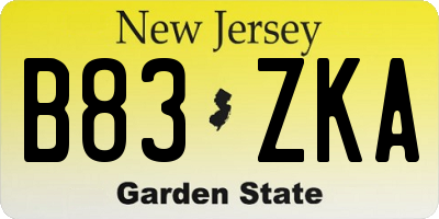 NJ license plate B83ZKA