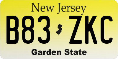 NJ license plate B83ZKC