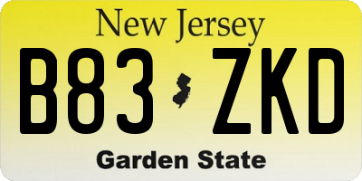 NJ license plate B83ZKD