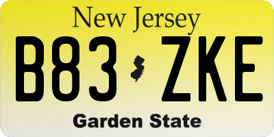 NJ license plate B83ZKE