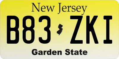 NJ license plate B83ZKI