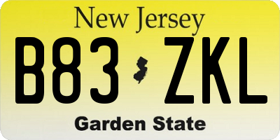 NJ license plate B83ZKL