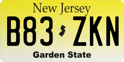 NJ license plate B83ZKN