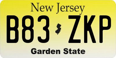 NJ license plate B83ZKP