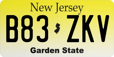 NJ license plate B83ZKV