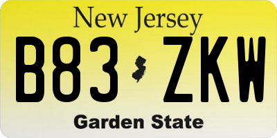 NJ license plate B83ZKW