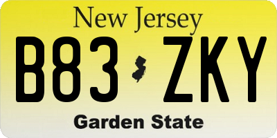 NJ license plate B83ZKY